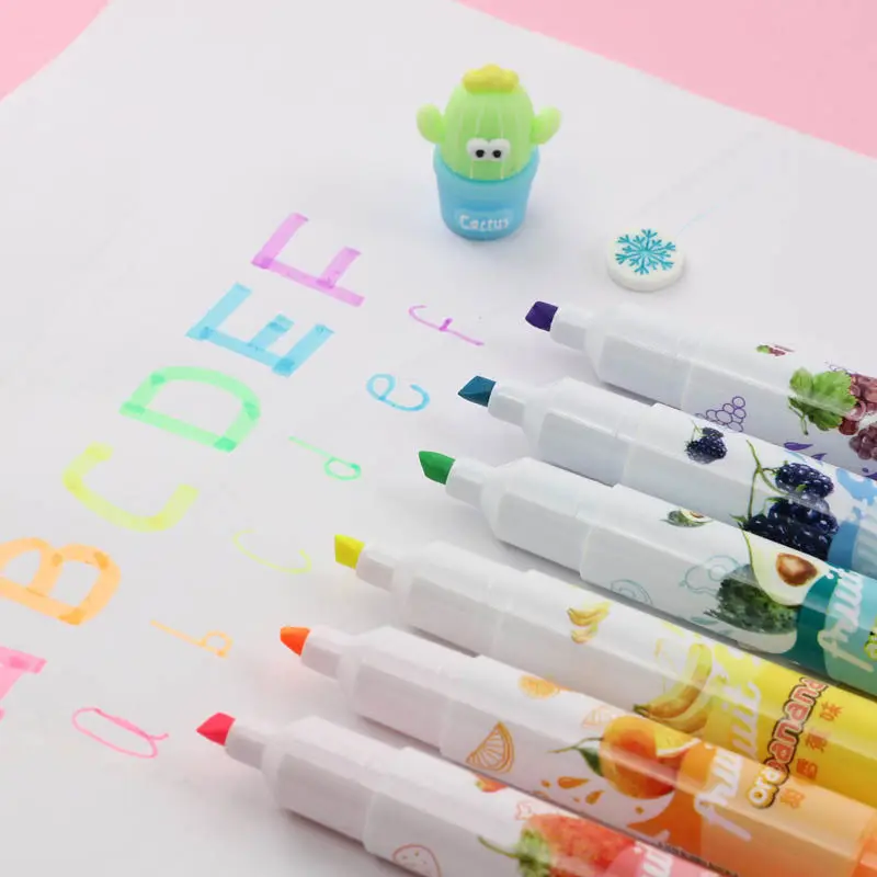 Fruit scented double-headed highlighter pen student learning mark color pen set japanese stationery marker