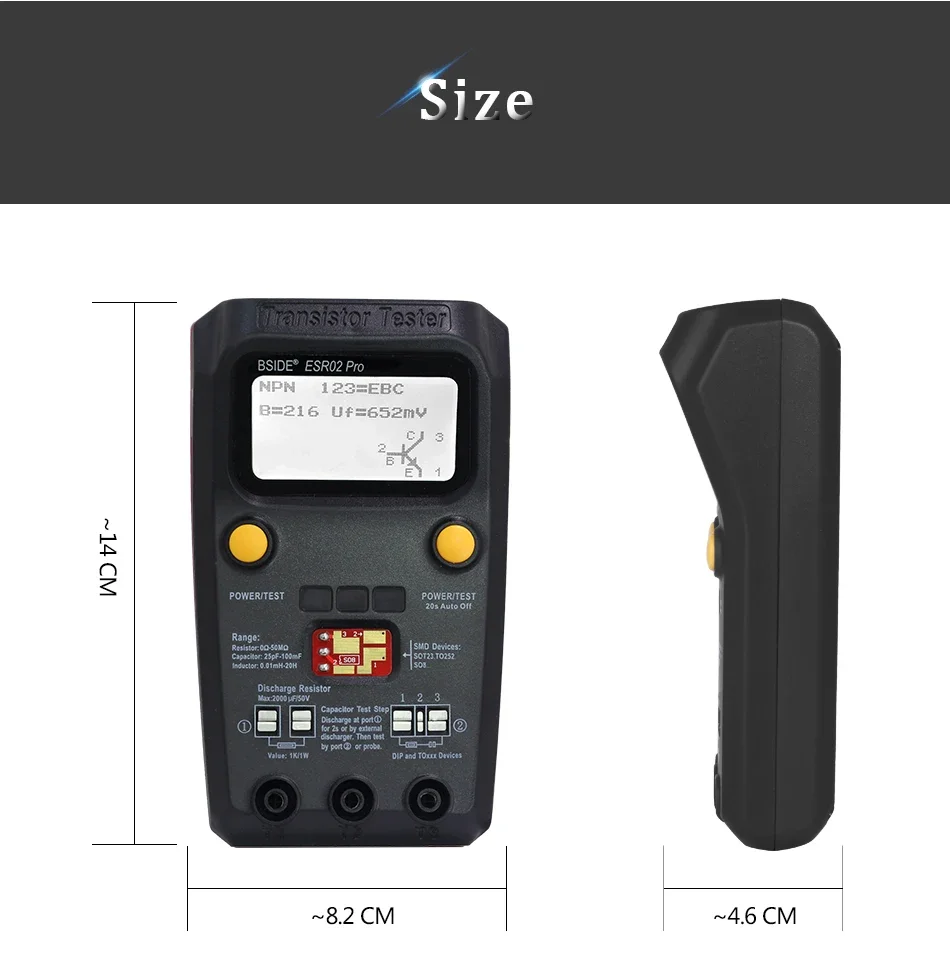 BSIDE Multi-purpose Transistor Tester Diode Triode Capacitance Resistor Meter MOS/PNP/NPN SMD test Multimeter ESR02pro 5