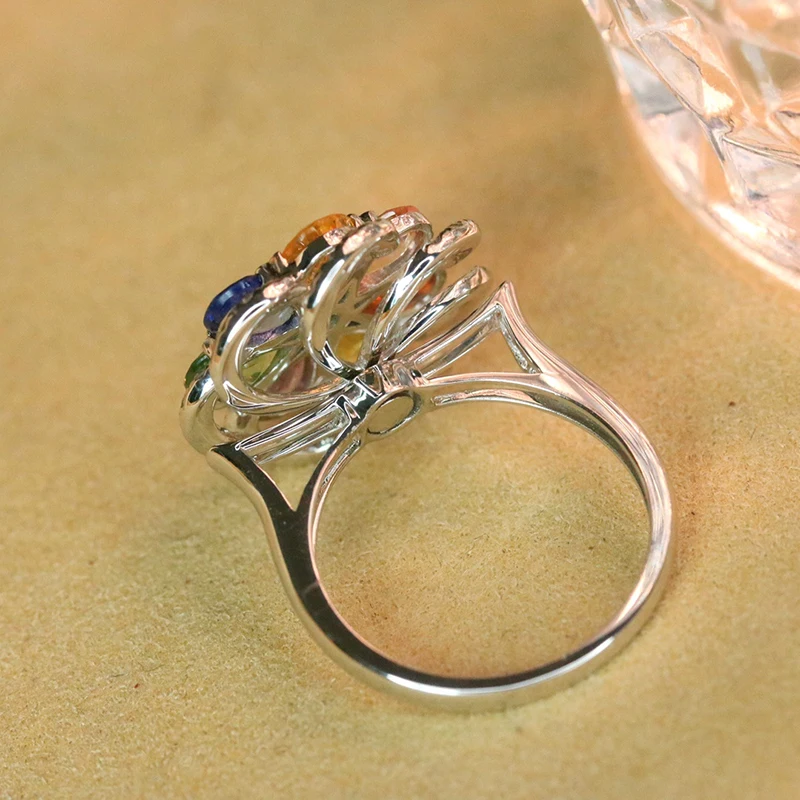 LUOWEND 18K White Gold Ring Natural Color Sapphire Rings Sweet Candy Lucky Design Gemstone Jewelry For Women