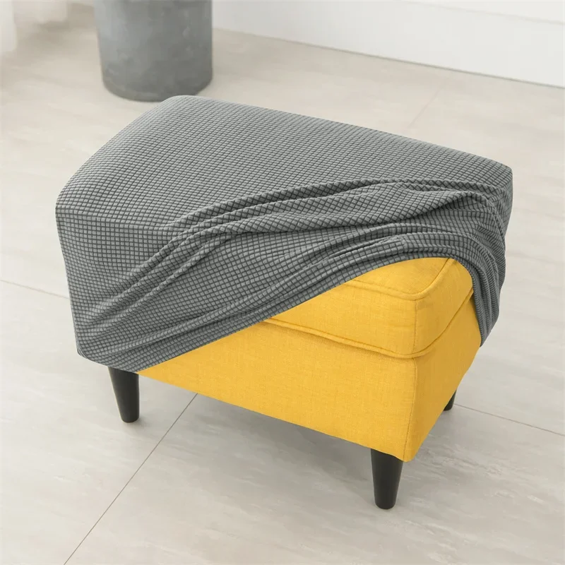 1PC Rectangle Ottoman Stool Covers Polar Fleece Stretch Elastic Footrest Cover Non-Slip Anti-Dust Footstool Slipcover Protector 3