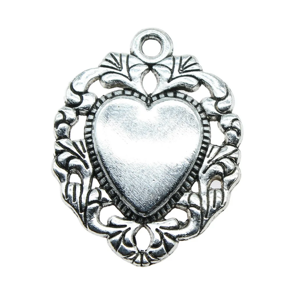 

5pcs/lot 34x26mm Heart Charms For Jewelry Making Antique Silver Color 1.34x1.02inch