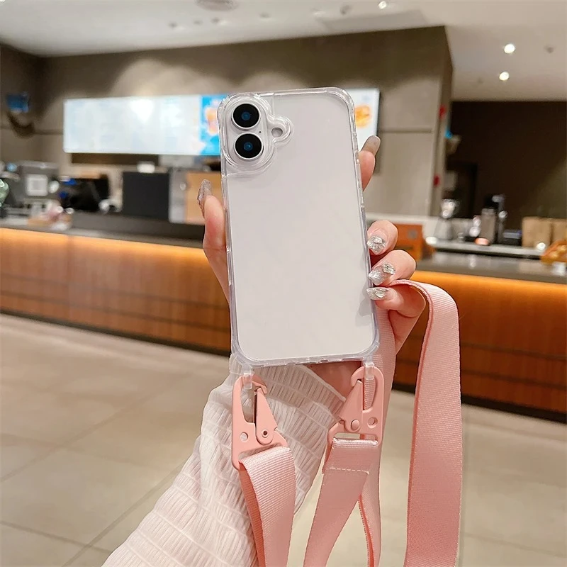 Sleek Transparent Crossbody Lanyard Phone Case - Shockproof Cover