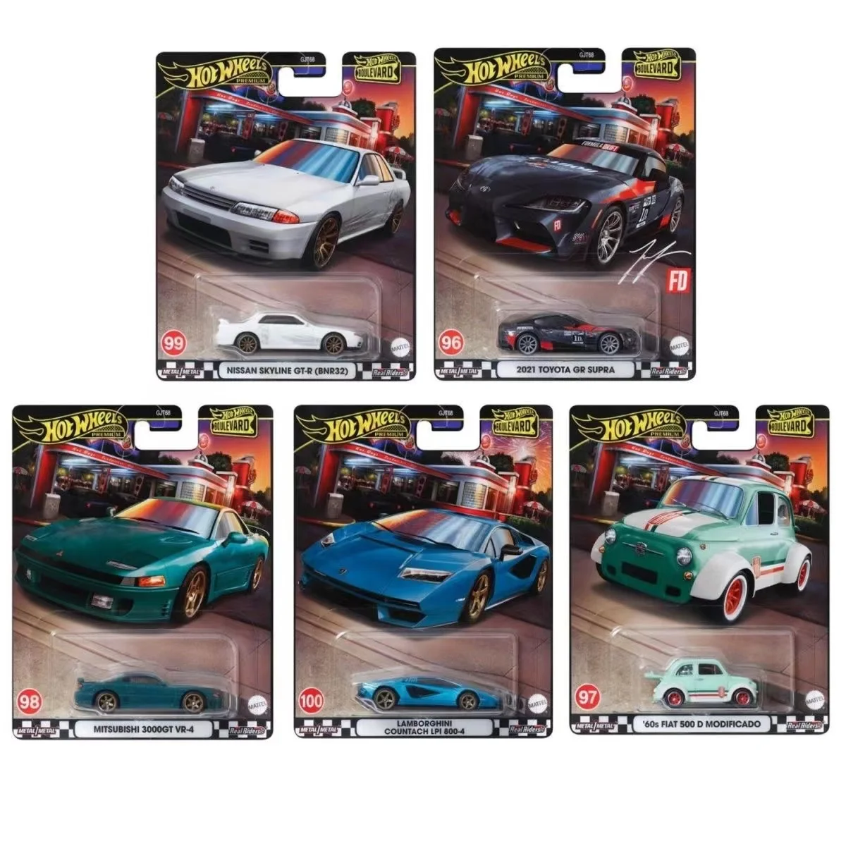 Hot Wheels Premium Boulevard #96-100 #106-110 Toyota GR Supra Nissan Skyline Mazda Lamborghini Countach 1/64 Car Model Toy GJT68 3