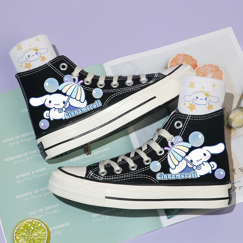 

Kawaii Sanrios Cinnamoroll Kuromi холщовые Туфли летние высокие граффити модные Универсальные тонкие дышащие кроссовки подарок на день рождения