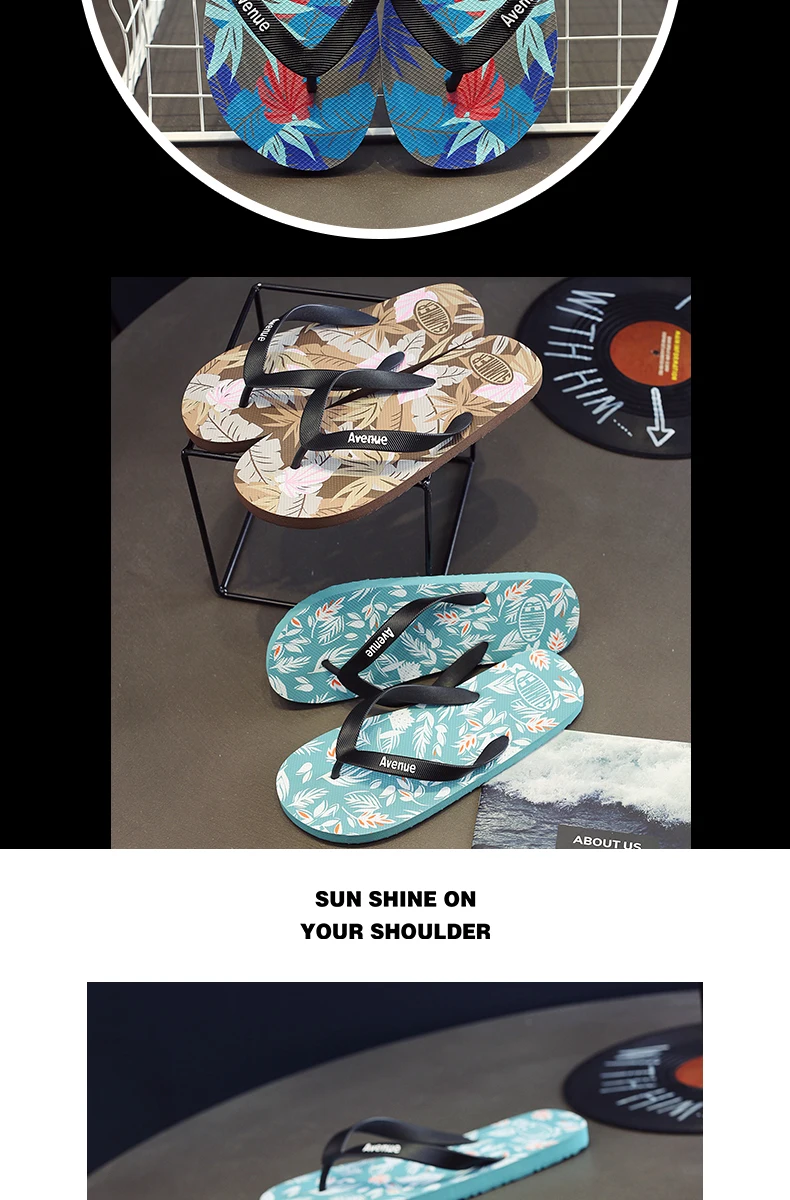 Hawaii Print Slippers Men Flip Flops Beach Sandals Non-Slip Flat Shoes Casual Slipper Indoor House Shoes for Men Outdoor Slides