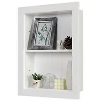 White Wood 2 Tier Recessed Wall Niche Shelves Shelf Insert Modern Contemporary Bathroom Bedroom Kitchen Storage Solution 1