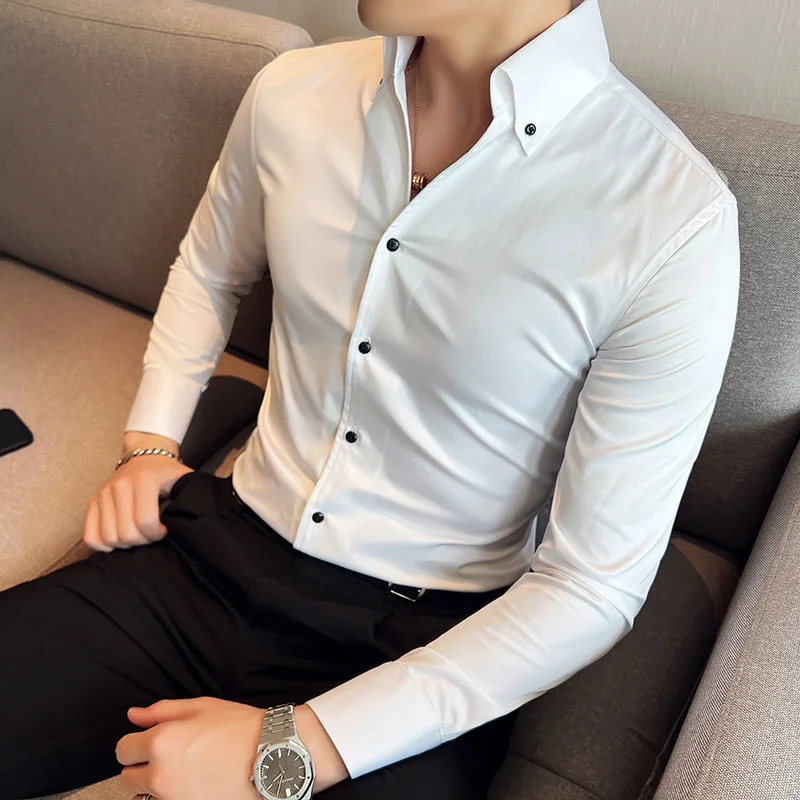 

2022 Spring Autumn Men's Business Office Dress Shirts/Male Slim Fit High Quality Casual Long-Sleeved Shirt Homme Tops S-3XL