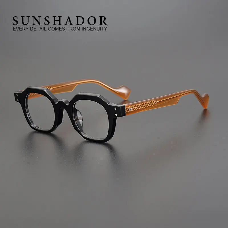 

Acetate niche reading presbyopia glasses frame Men women handmade retro polygons eye glasses Myopia prescription eyewear