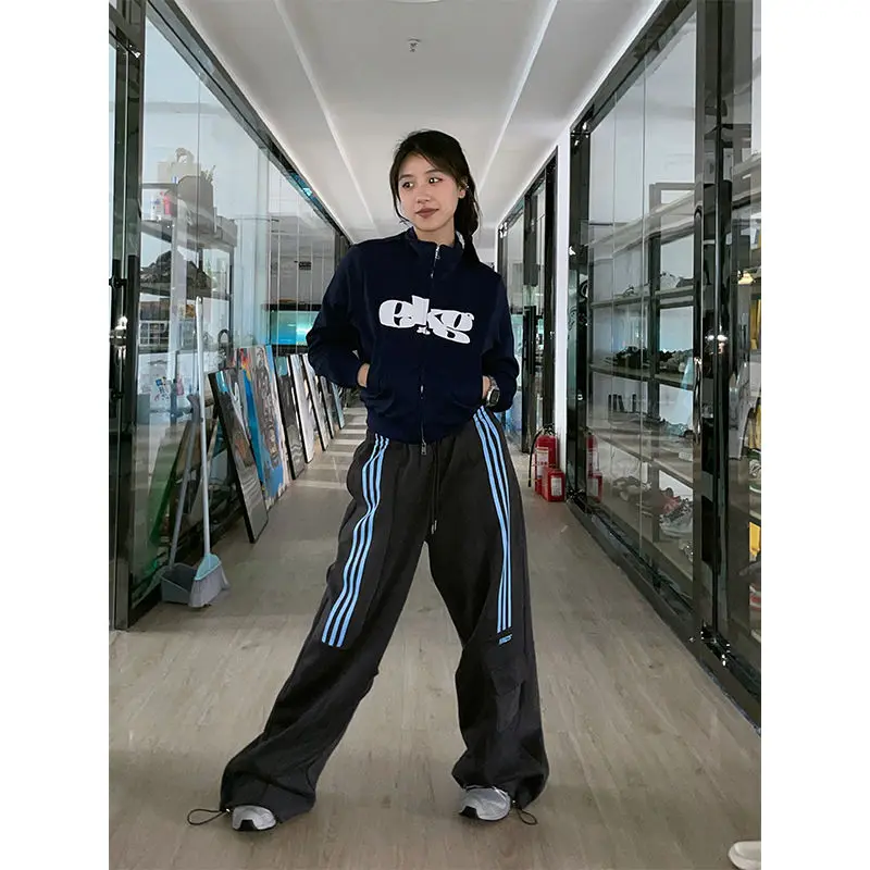 2024 American Retro Lazy Leggings Wide Legged Pants Women's Loose and Casual Spring and Autumn Guard Pants Floor Mopping Pants T