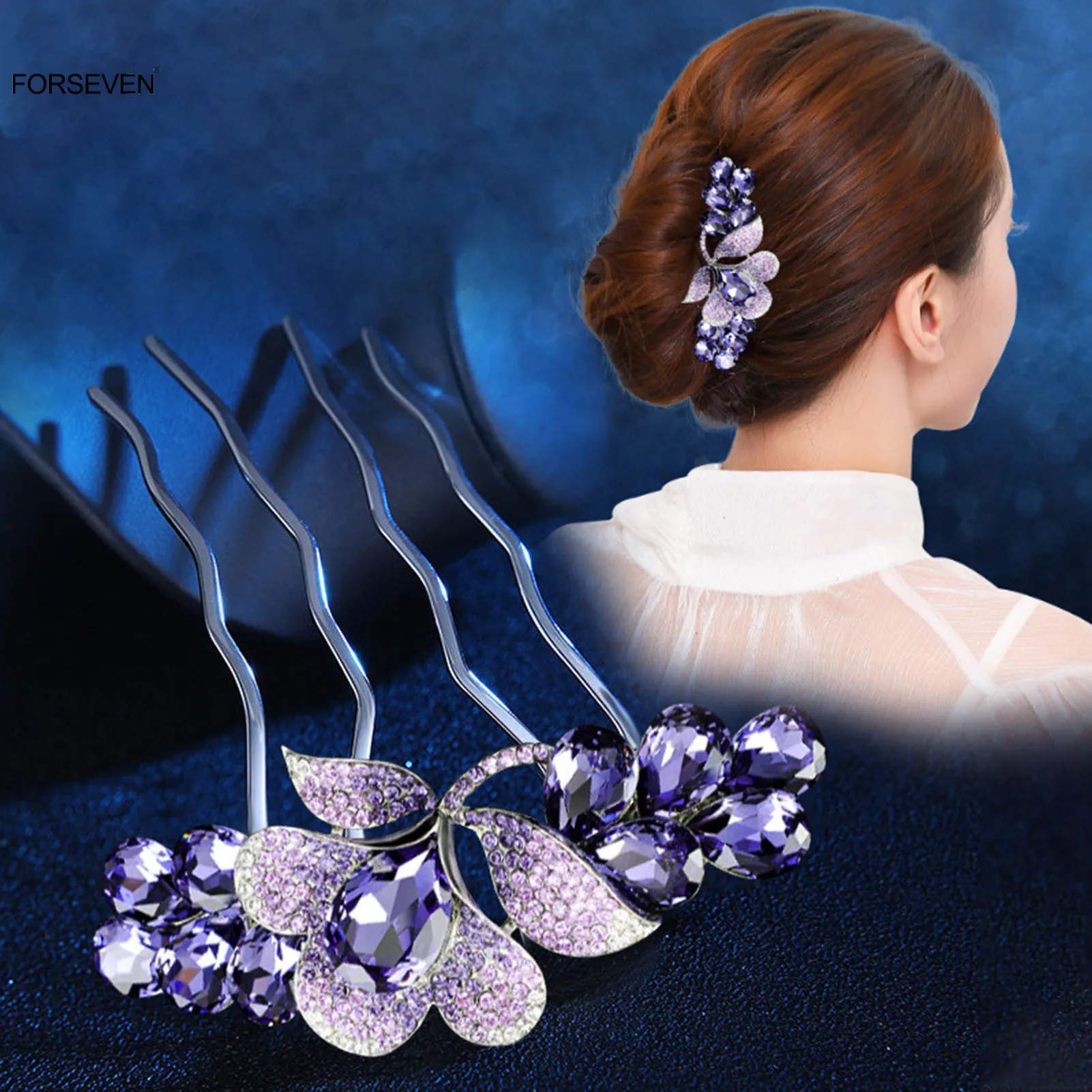 Simple-Hair-Combs-Shiny-Flower-Rhinestone-Hairpins-Clips-Women-Girls ...