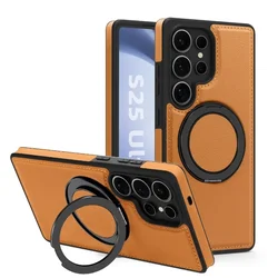 360 Rotating Magnetic Metal Ring Stand Case with Magsafe Holder - Samsung S24Ultra (Brown)