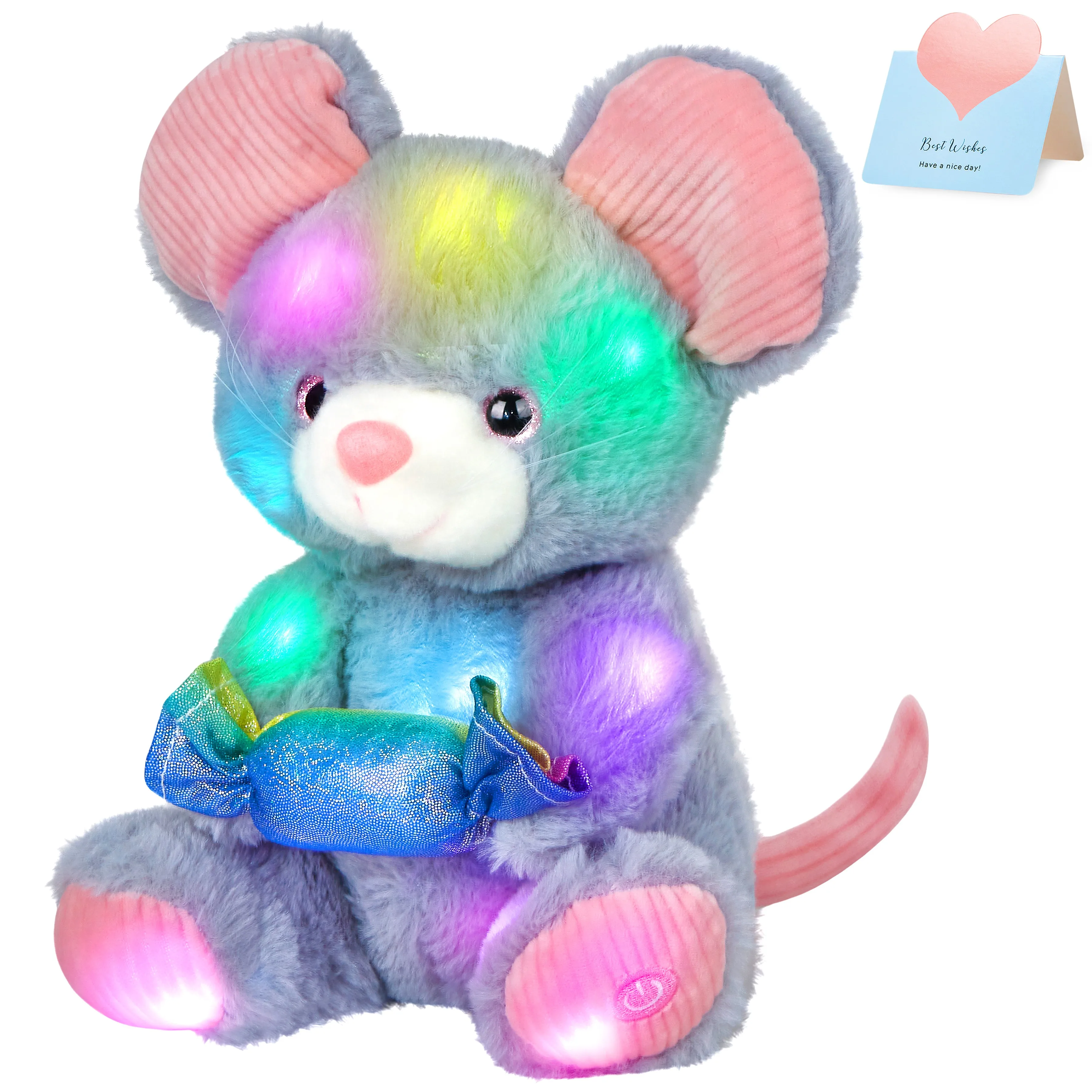 

27cm Candy Mouse Grey Plush Toy Birthday Gifts Throw Pillow Doll Cute Kawaii Luminous Glow Stuffed Animals for Girls Children