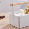 Storage Holder for Makeup Nursery Desk, Home, Bathroom, Kitchen, Caddy, Handle Organizer, Steel and Wood 3
