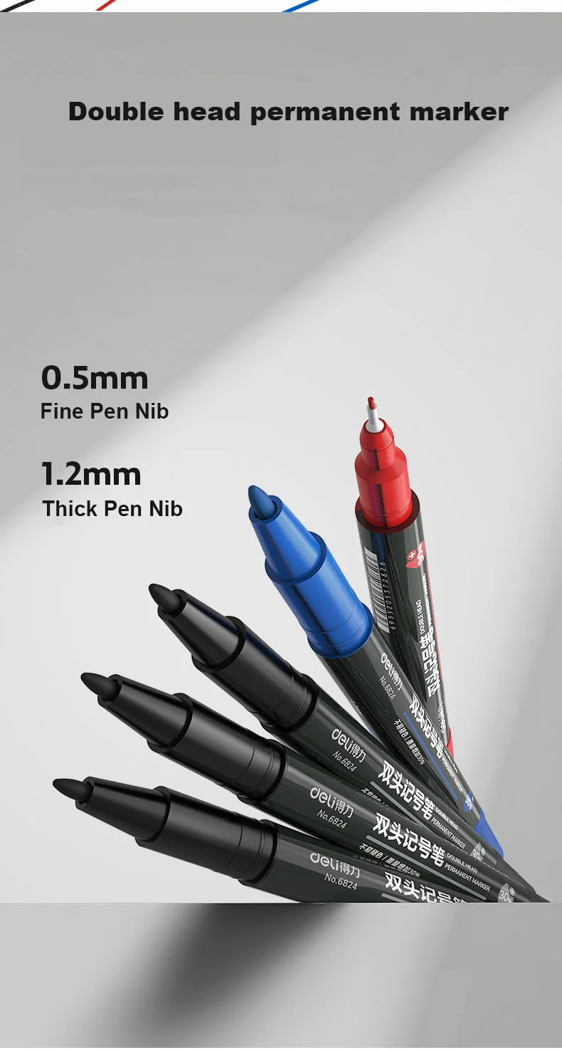 Deli Permanent Marker Pen Set Farbmarker Dual Tip 0,5/1,2 mm Spitze Schwarz Blau Rot Tinte Feine Spitze Wasserdichte Kunst Marker Stifte – Detail 6