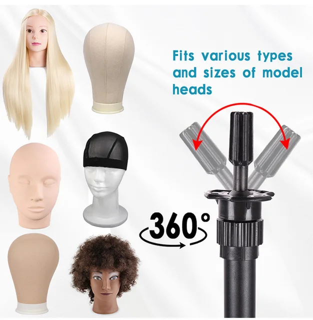 Alileader New 125Cm Wig Stand Wig Tripod With Mannequin Canvas Block Head  Adjustable Tripod Stand And Wig Making kit TPins Gift - Price history &  Review