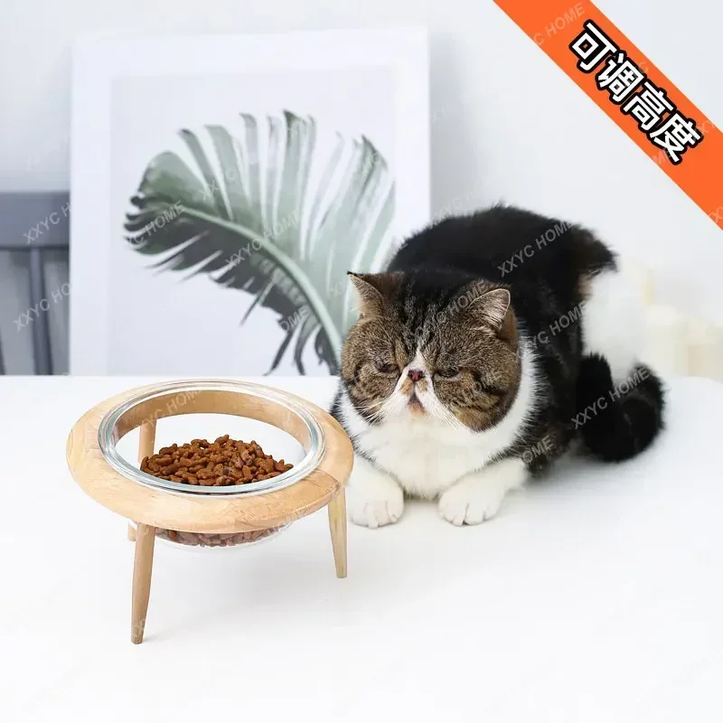 Dog Cat Food Ceramic Glass Food Water Neck Protection Adjustable Bowl