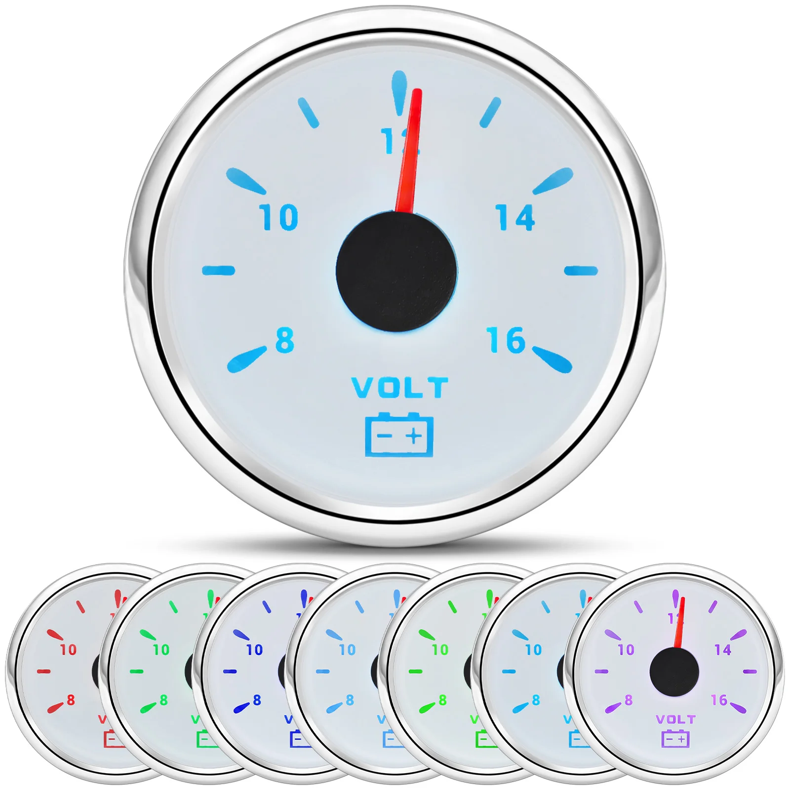 Universal 52mm volt meter marinho auto voltímetro 8-16v calibre à prova dwaterproof água para o automóvel do barco do carro da motocicleta com luz de fundo de 7 cores