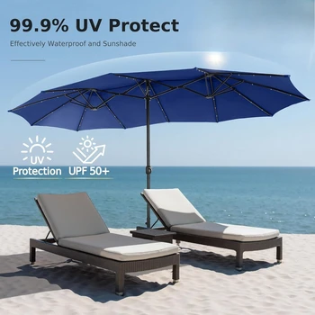 15ft Double Sided Patio Umbrella with Solar Lights, Outdoor Large Umbrellas with Crank Handle and 36 LED Lights 3