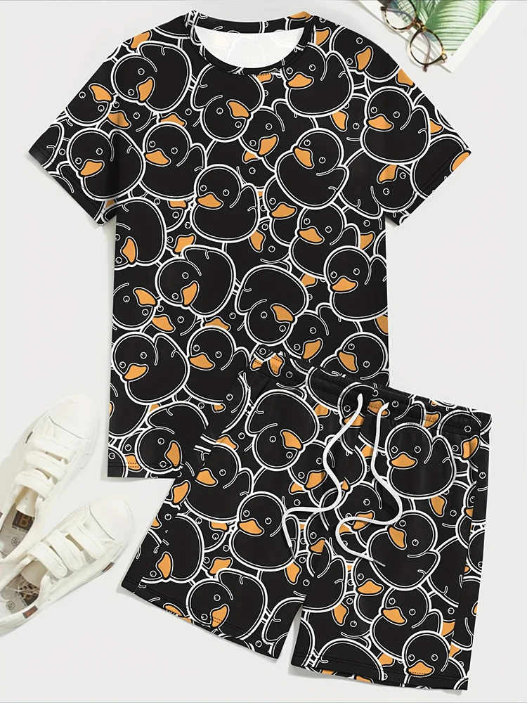 thumbnail image 1 of Conjunto de pantalones cortos de manga corta con estampado de oso pardo de dibujos animados para hombre, camiseta informal de verano para uso diario, pantalones cortos de playa de moda urbana para hom, 1 of 5