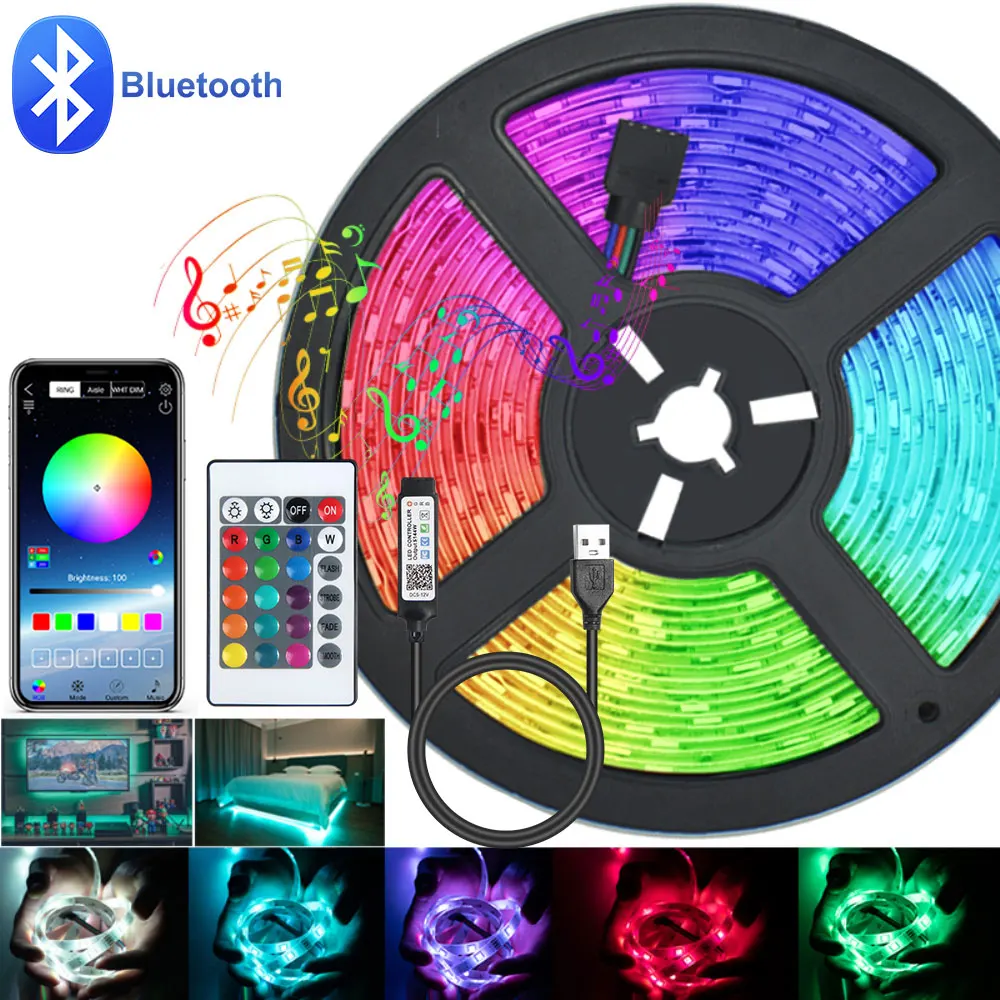 

Bluetooth LED Strip RGB 5050 APP Control Color Change Tape for TV Backlight USB Strip Light with 24keys Bedroom Decoration DC5V
