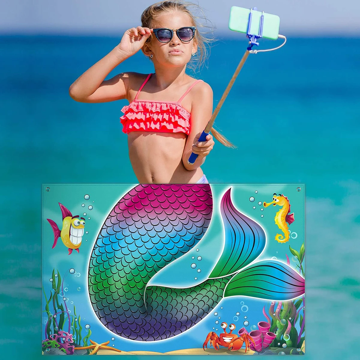 Mermaid Face-in-Hole Photo Backdrop | 5x3.3 Ft | Party Photo Booth Prop | Under The Sea Birthday Decor