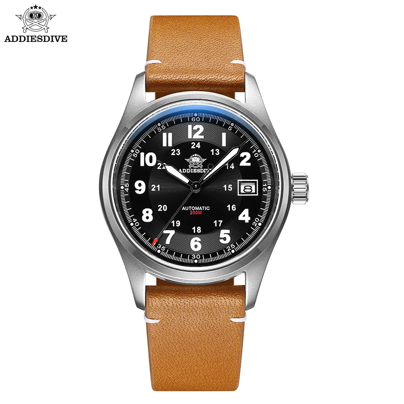 ADDIESDIVE NEW Classic Leather NH35A Automatic Watch Sapphire Retro 200M Dive Men's Mechanical Watches Super Luminous Wristwatch