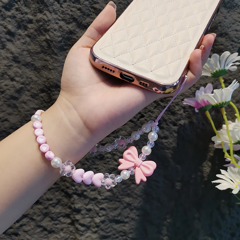 Handmade Beading Jewelry Bead Chain Phone Anti Loss Sling Short Lanyard for Keys Phone Strap Wrist Pendant Mobile Ph