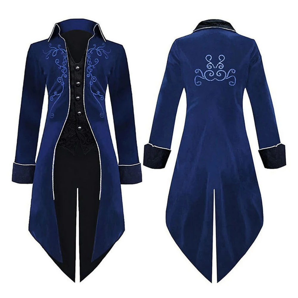 

Punk Men Trench Coat Halloween Stage Show Retro Court Tuxedos Autumn Tuxedo Medieval Vintage ClothingVD3255