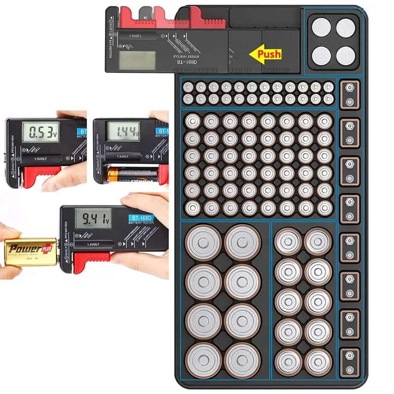 Battery Storage Box Organizer Holder With Digital Display And Tester For Battery Level Check For AAA AA C D 9V