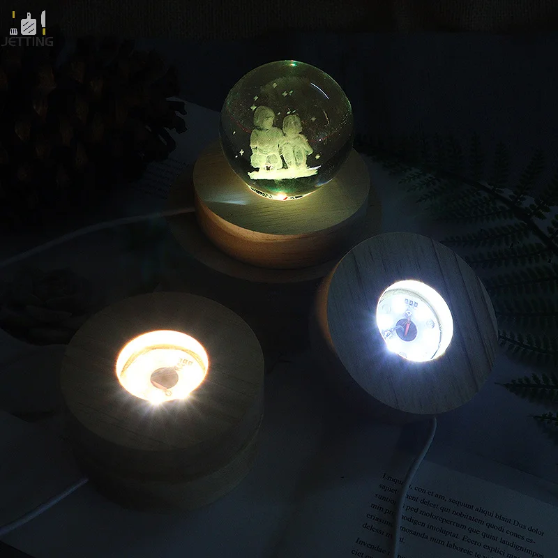 원형 USB 나무 라이트 베이스, LED 조명 회전 디스플레이 스탠드, 램프 베이스, 홈 데코, 직경 6cm, 5V, 1 계량기