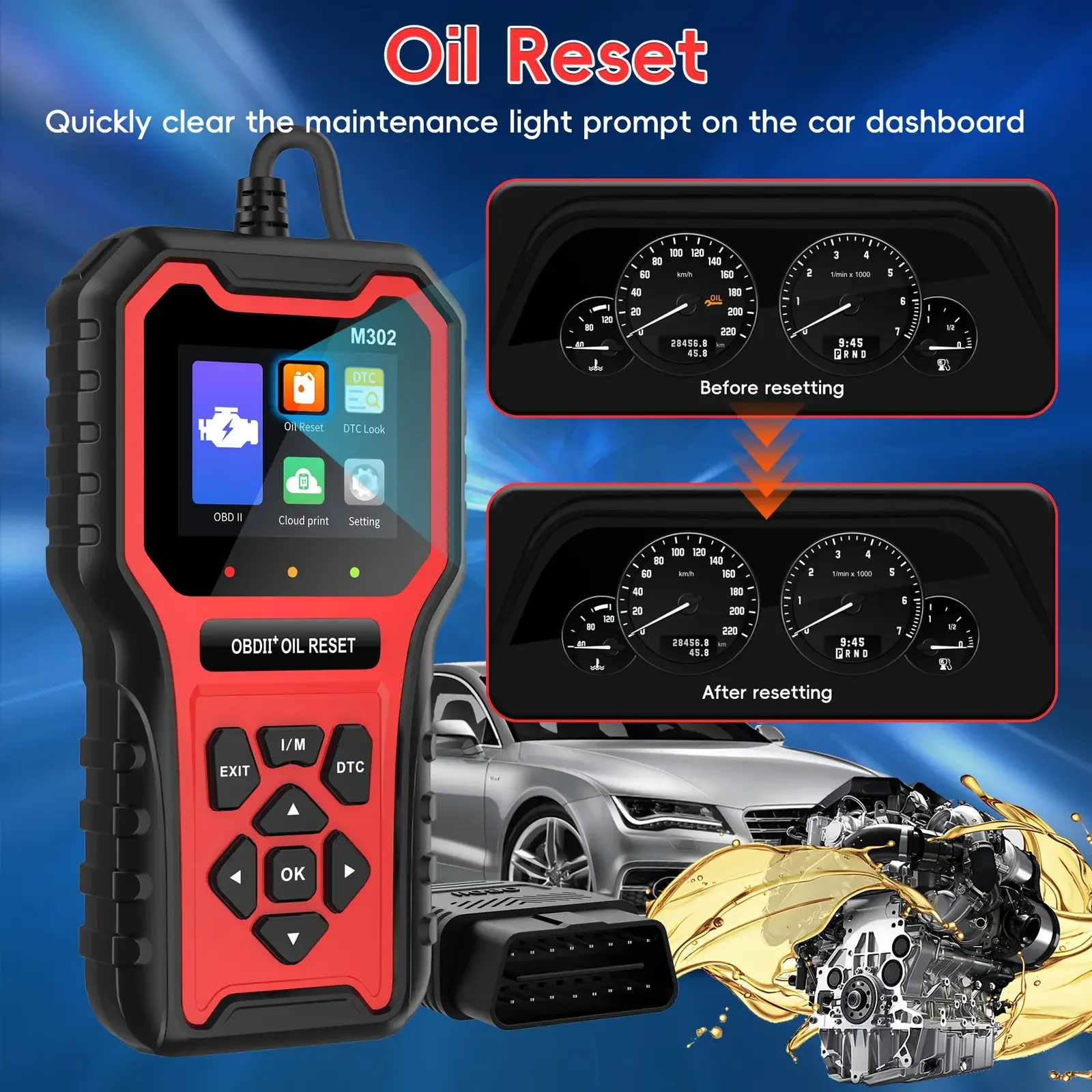 Car Code Reader OBD2 Scanner Diagnostic Tool M302 Professional OBDII Scanner+Oil Reset with OBDII Live Data Check Engine Light 3