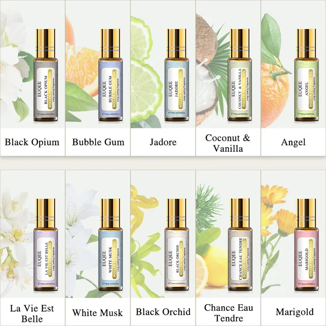 EUQEE 10ML La Vie Est Belle Coconut Vanilla Fragrance Oil Roller Perfume  Essential Oil Angel Black Opium Jadore Musk Fresh Linen Oil