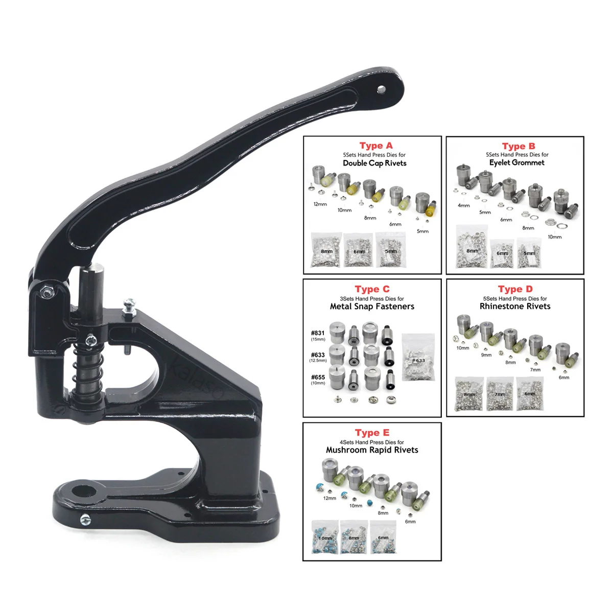 

KALASO Accurate Black Machine Hand Press Tool For Eyelet Double Cap Rivets Dies Snap Buttons Rhinestone Handmade Diy Craft