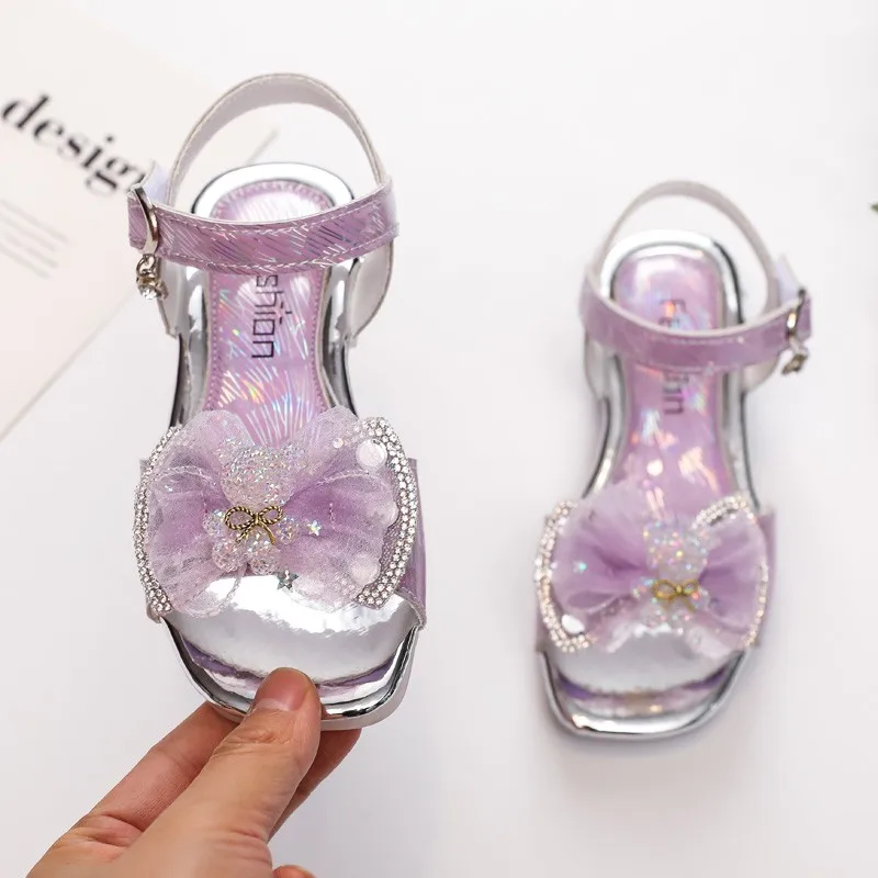 Girls Party Wedding Low Heel Sandals with Crystal Bear
