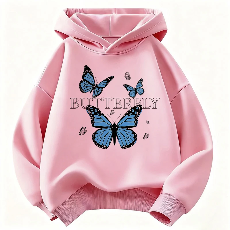 Children's Blue Butterfly Fashion Design Sweatshirt - Cute and Casual Hoody