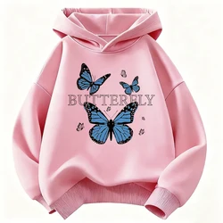 Children's Blue Butterfly Fashion Design Sweatshirt - Cute and Casual Hoody - 160 (PINK)