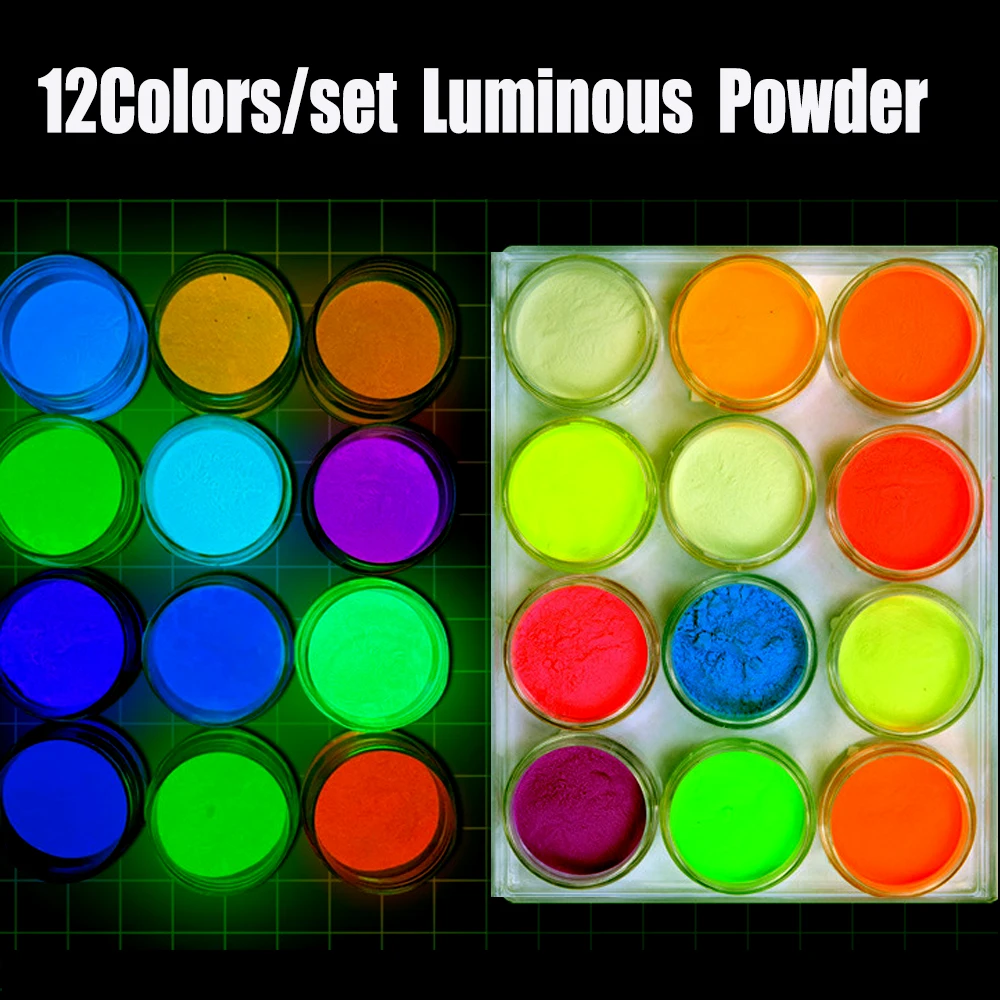 Halloween Luminous Pigment Nail Powder 12-Colorful Glow in Dark Phosphor Powder DIY Party Epoxy Resin Luminous 1/12Pcs