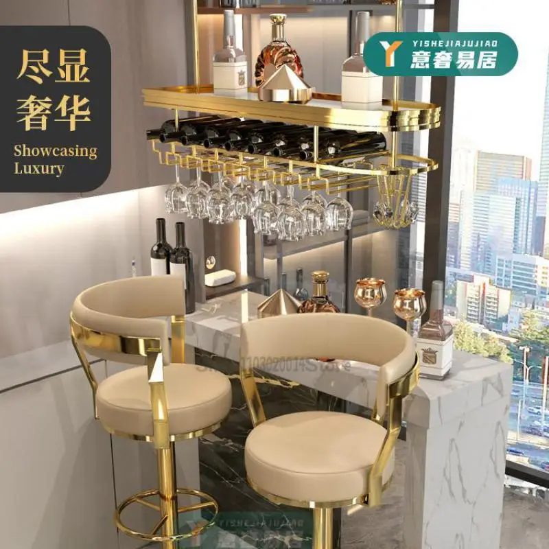 Light Luxury Stainless Steel Bar Hanger Red Wine Glass Shelf Hanging Wine Glass Rack High-end Bottle Rack Red