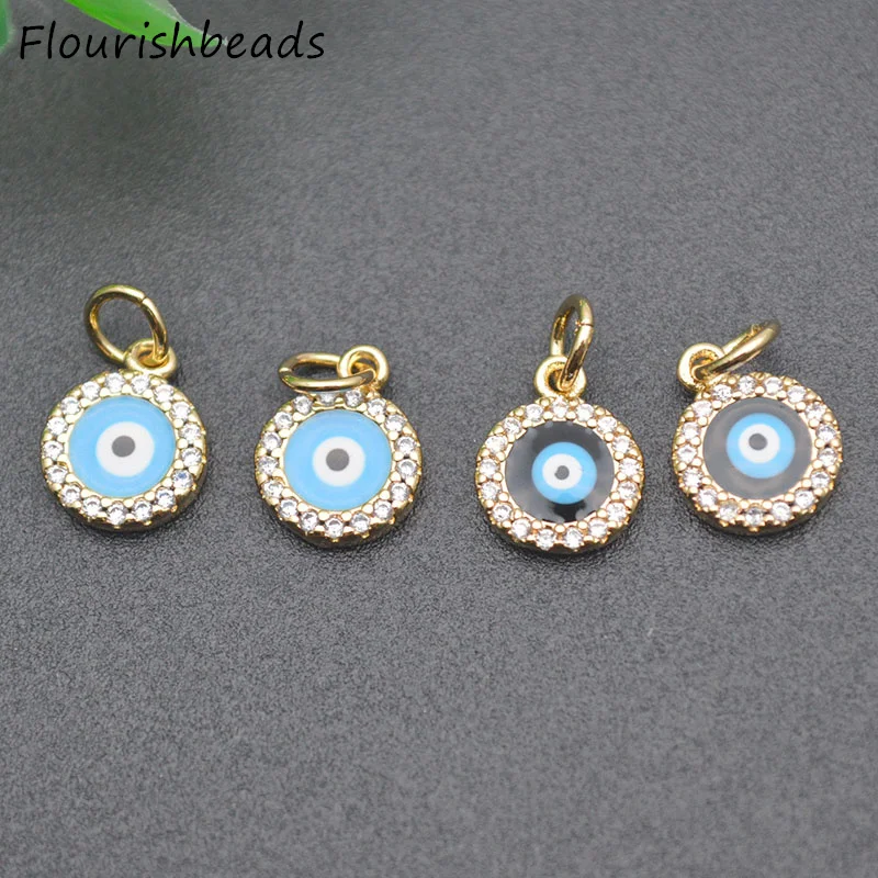 

20pcs Per Lot Nickel Free Anti Rust Gold Plated CZ Pave Beads Blue Enamle Round Evil Eye Charms for Diy Jewelry Bracelet Making