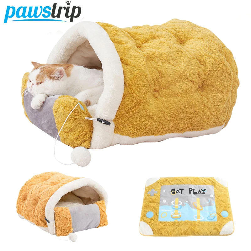 WinterWarmCatBedPlushSemiEnclosedCatBedCatsHouseCavePet