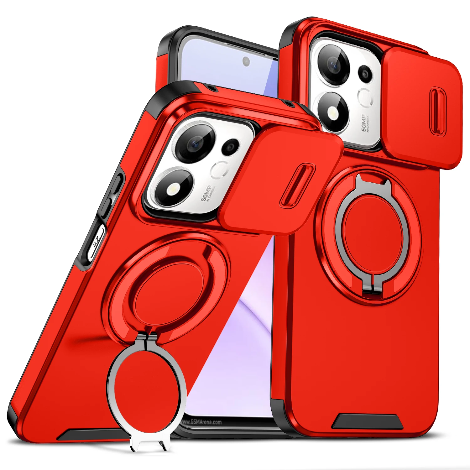 Smart Armor Case with Slide Lens Protector and Magnetic Ring Holder -