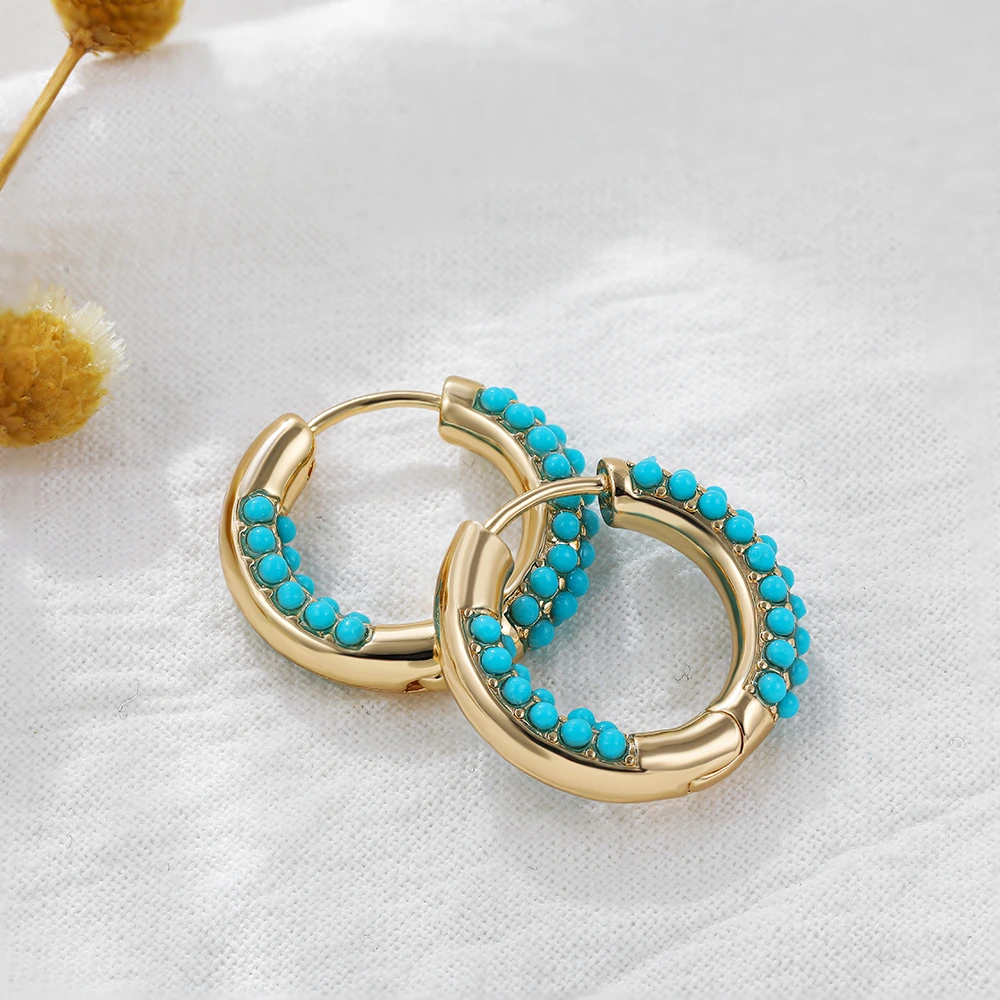 2025 New Trendy Gold Color Copper Round Circle Hoop Earrings for Women Small Simulated Pearls Huggie Hoops Korean Jewelry