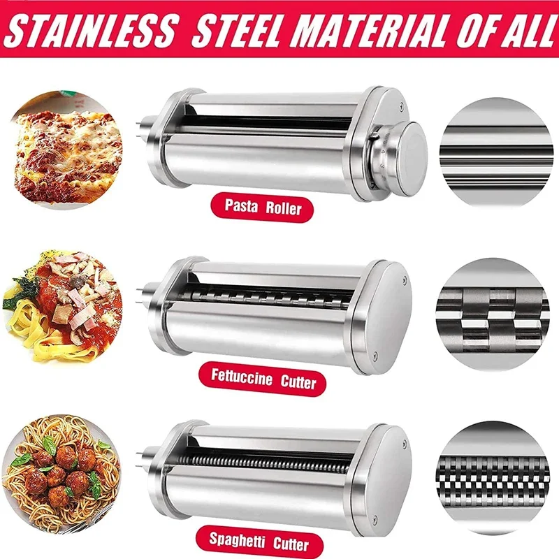 

For KitchenAid Pasta Roller Cutter Set for KitchenAid Stand Mixers Pasta Sheet Roller Processor Spaghetti Fettuccine Cutter