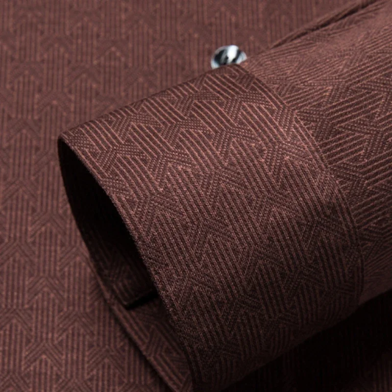 Seamless Wool Men's Dress Shirts Luxury Solid Color Long Sleeve Business Casual Single Breasted Male Shirts Plus Size 4XL