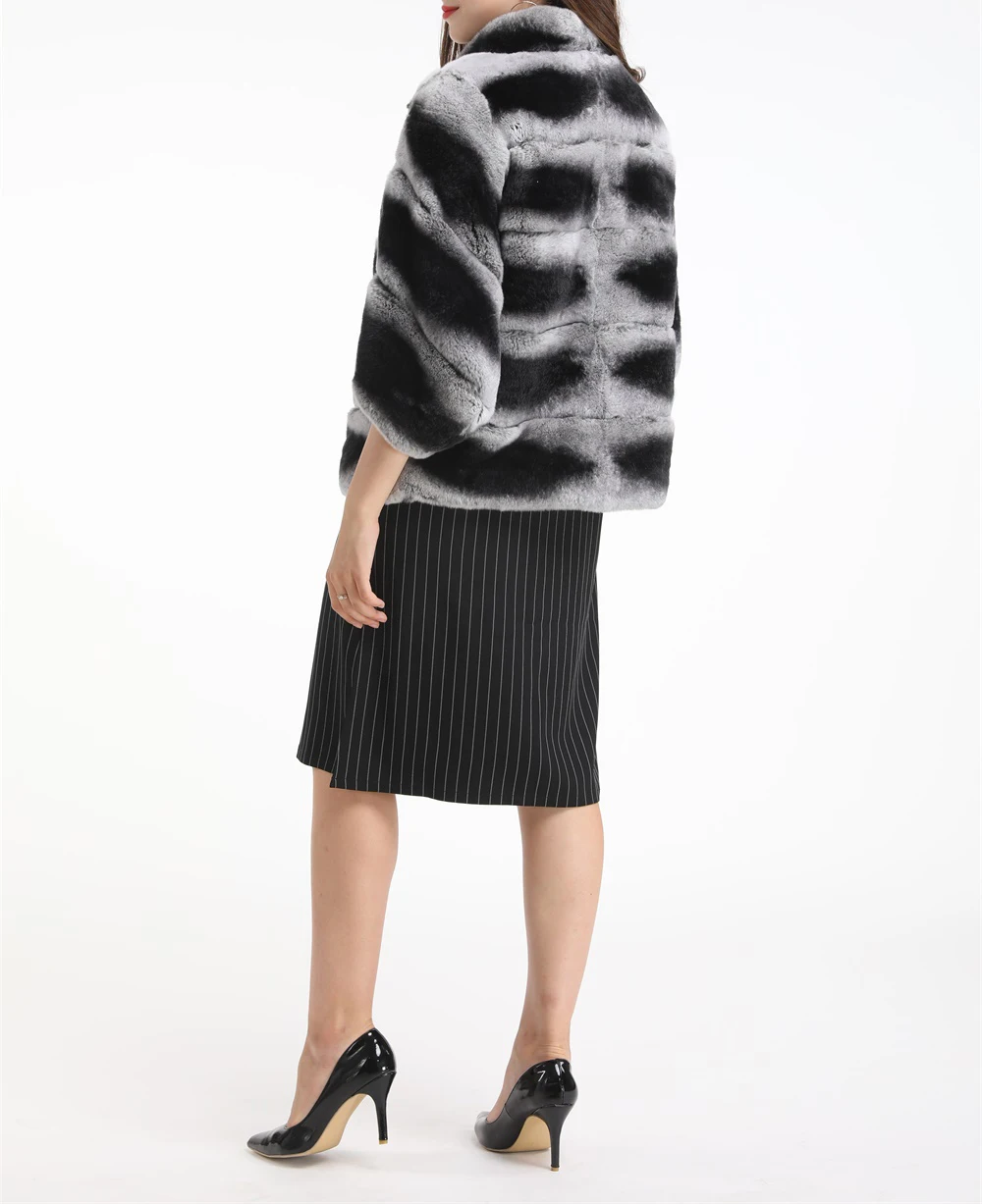 half sleeve striped rex rabbit fur lapel chinchilla coat 1907013