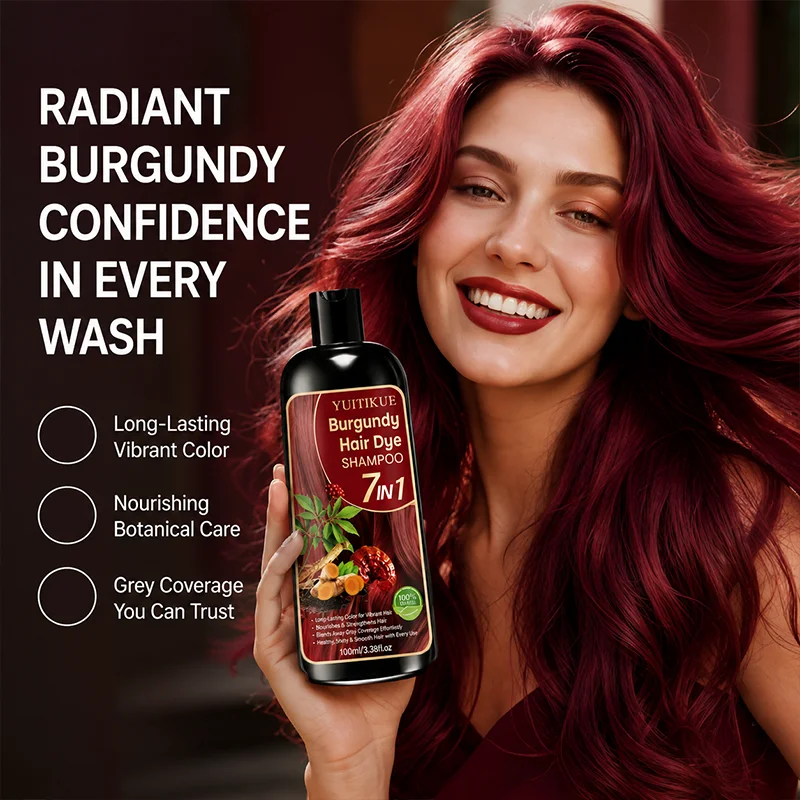 Shampoo colorante per capelli bordeaux 7 in 1 con estratti vegetali naturali, copre i capelli grigi, colore vibrante a lunga durata, trattamento per la cura dei capelli a casa. - immagine 4