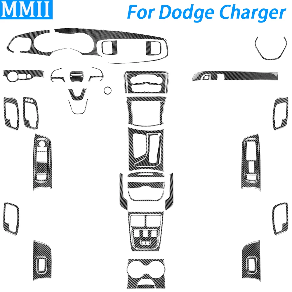 Per Dodge Charger 2015-2022 In Fibra Di Carbonio Gear Shift Tachimetro Window Lift Air Vent Panel Set Accessori Interni Per Auto Sticker