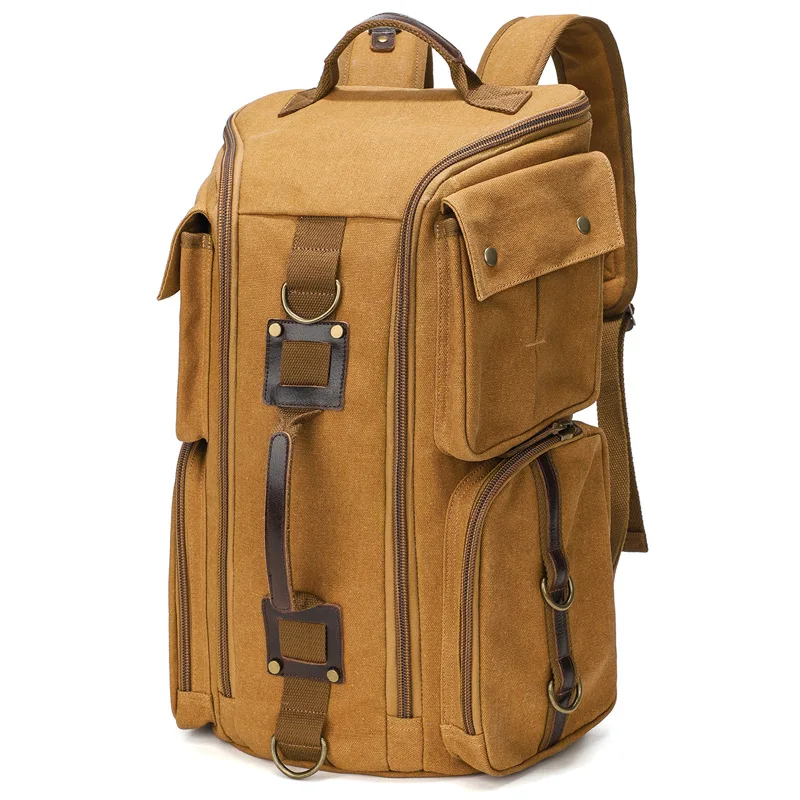 Vintage Leather Man16 inch Laptop Backpack Waxed Canvas Shoulder Rucksack Carry-On Travel Backpack for Men Women 4
