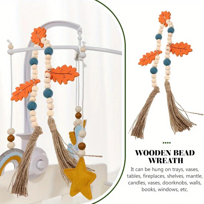Wreath of Autumn Wood Beads with Tassel, Maple Leaves, Wreath of Wood Beads, Diy Tray Decoration