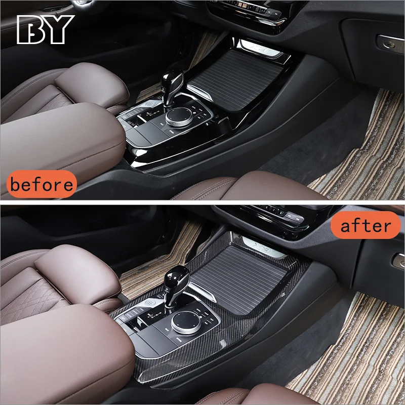 실제 탄소 섬유 중앙 콘솔 기어 시프트 패널 커버 트림 스티커, BMW X3 X4 G01 G02 2022 자동차 인테리어 액세서리